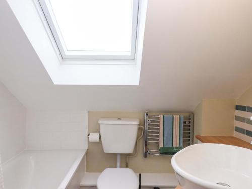 a bathroom with a toilet and a skylight at Old Sunday School in Bideford