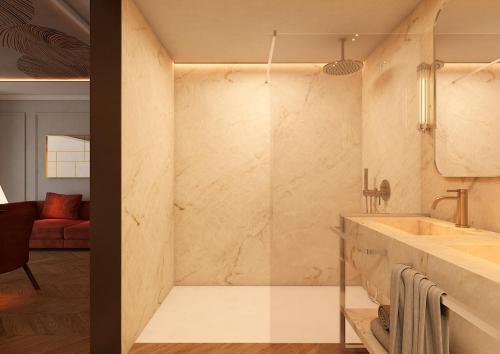a bathroom with a shower and a sink at Palacio San Juan, a Royal Hideaway Hotel in Murcia
