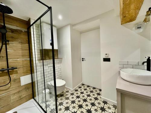 a bathroom with a toilet and a sink at Mont Pellat - Spacieux studio au Charme Unique in Bassens