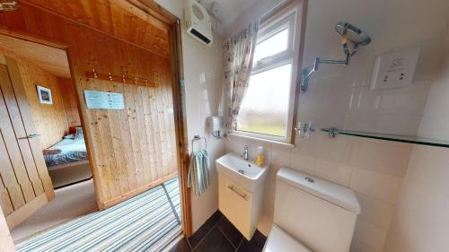a bathroom with a sink and a toilet and a window at C29 Regwin, Riviere Towans in Hayle