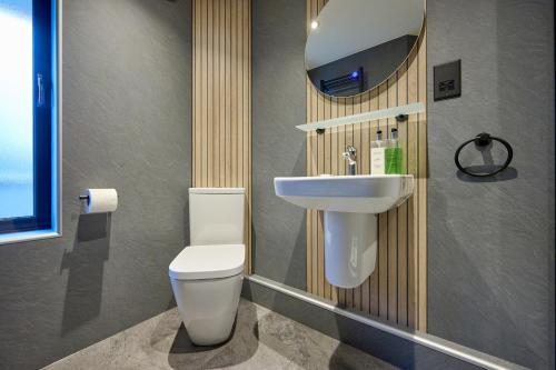 a bathroom with a toilet and a sink at Riverside Park 1 in Keswick