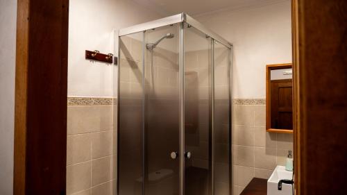 a shower with a glass door in a bathroom at Igeldo in Orio