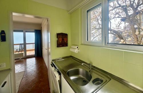 a kitchen with a sink and a window at Ferienwohnung C06 in Orselina