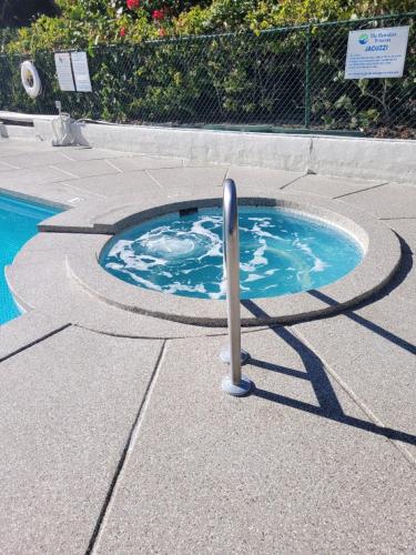 a small swimming pool with a metal pole in the ground at Hawaiian Princess Makaha in Waianae