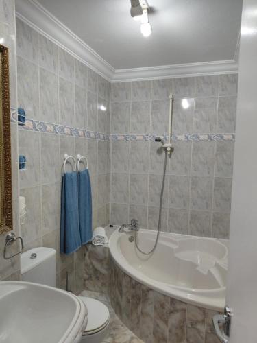 a bathroom with a tub and a toilet and a sink at Sun and ocean in San Bartolomé