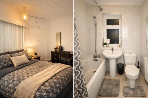 a bathroom with a bed and a bath tub and a sink at EMGS property ltd in Liverpool