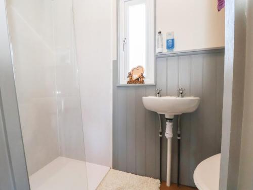a bathroom with a shower and a sink at Golden Fleece in Macclesfield