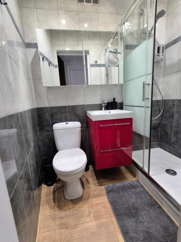 a bathroom with a toilet and a sink and a shower at Royal Luxembourg Nice Prom' in Nice