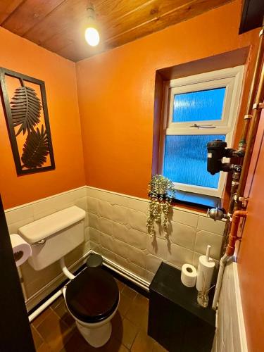 a bathroom with a toilet and a window at Snowdon Retreat in Llanberis