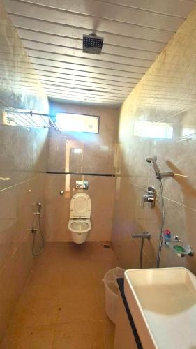 a small bathroom with a toilet and a sink at Antilia Inn in Badami