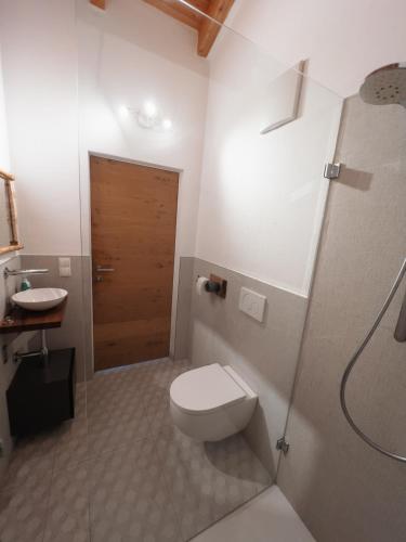 a bathroom with a toilet and a sink at Scheune am Bio-Bauernhof in Sankt Georgen bei Salzburg
