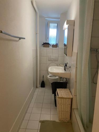 a small bathroom with a sink and a toilet at Central Cozy Rooms in Zurich