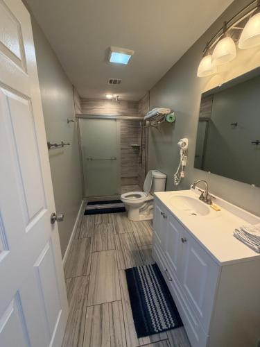 a bathroom with a sink and a toilet at JD Apartment and House in Seaside Heights