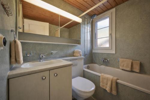 a bathroom with a sink and a toilet and a mirror at Cozy traditional Chalet, Stunning Mountain Views in Grindelwald