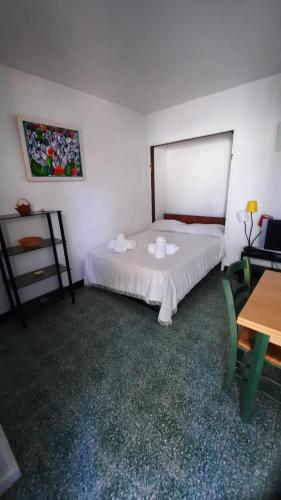 a bedroom with a bed and a desk and a table at T2Leucate La Franqui Calme Mer Clim Parking P in Leucate