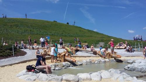a group of people playing in the water at the beach at Apart Söllbacherhof in Fügen