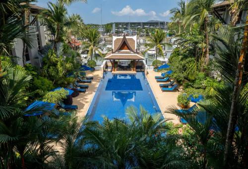an aerial view of the pool at the resort at 4BR Penthouse Royal Marina 6B Private Rooftop Pool with 360 View in Phuket