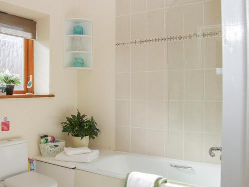 a bathroom with a tub and a toilet at Herdwick Cottage in Much Wenlock