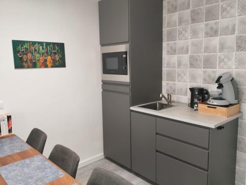 a kitchen with a sink and a microwave at Family Inn Kaatsheuvel in Kaatsheuvel