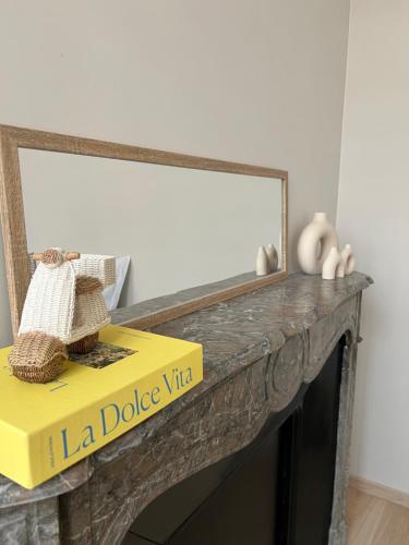 a mirror sitting on top of a fireplace at Appartement Saint-Louis in Verdun-sur-Meuse