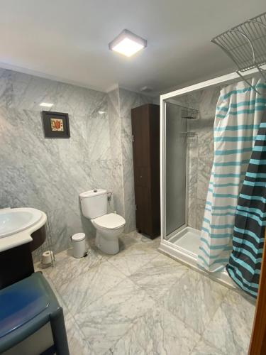 ein Badezimmer mit Toilette, Dusche und Waschbecken in der Unterkunft EstrellaMar in Arinaga
