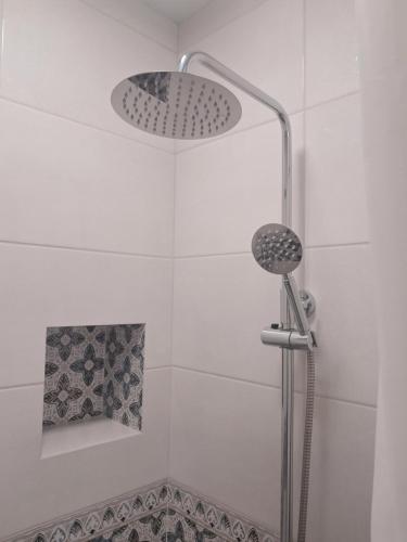a shower with a shower head in a bathroom at Apartment Petrovi in Lovech