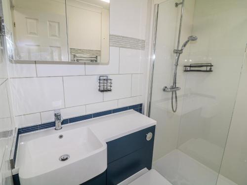 a bathroom with a sink and a shower at The Nest Lodge 55 in Grantham