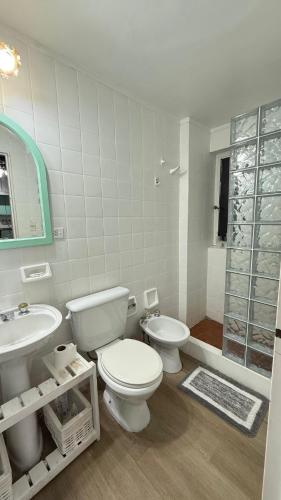 a bathroom with a toilet and a sink and a shower at Monoambiente Viamonte in Buenos Aires