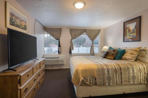 ein Schlafzimmer mit Bett und Flachbildfernseher in der Unterkunft Apache Motel in Moab