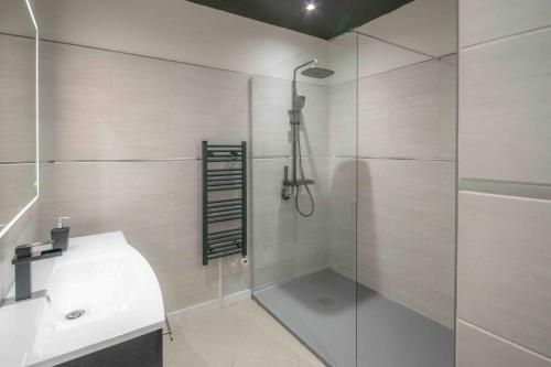a bathroom with a shower and a sink at Charmant appartement - L'émeraude in Fontenay-le-Comte