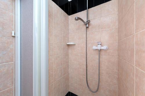 a shower with a shower head in a bathroom at La polse di San Pieri in Zuglio
