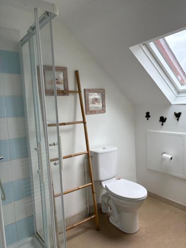 a bathroom with a toilet and a glass shower at Villa Theodora in Blois