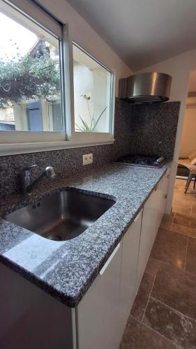 a kitchen with a sink and a window at Maisonnette zen - Parking Gratuit in Avignon