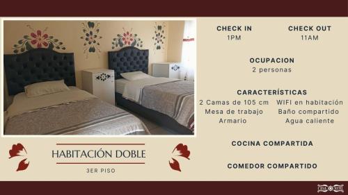 a flyer for a hotel room with two beds at Casa Sucre Hostel Ayacucho in Ayacucho