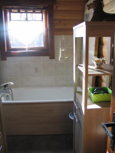une salle de bain avec une baignoire et une fenêtre dans l'établissement Appartement Cosy, à Gérardmer