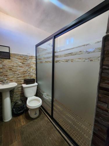 a bathroom with a toilet and a sink at Quinta el molino in Parras de la Fuente