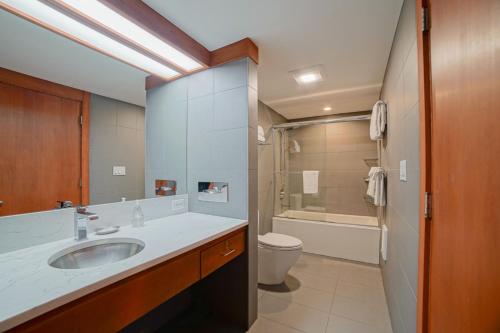 a bathroom with a sink and a toilet at Lodge Room 005 in Black Butte Ranch