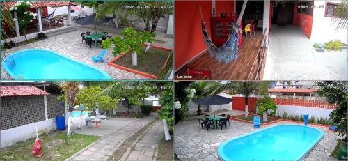 a collage of four pictures of a swimming pool at Casa Praiana in Cabedelo