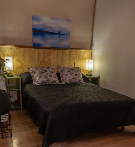 a bedroom with a bed and a painting on the wall at Aware in Capilla del Monte