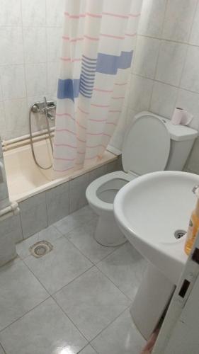 a bathroom with a toilet and a tub and a sink at Huzur 20 in Edirne