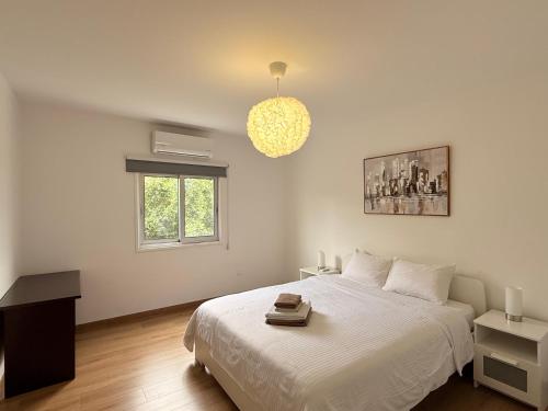 a bedroom with a white bed and a window at Ellas Modern Duplex City Center in Nicosia