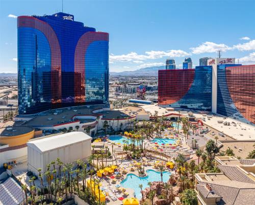 an aerial view of a resort with a water park at Rio Hotel & Casino, a Destination by Hyatt Hotel in Las Vegas