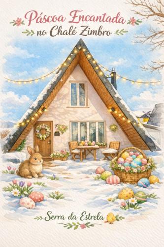 a christmas picture of a house with easter eggs at Chalé Zimbro, Serra da Estrela, Penhas da Saúde in Penhas da Saúde