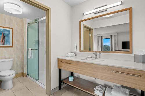 a bathroom with a sink and a toilet and a mirror at Hampton Inn & Suites Detroit-Canton in Canton