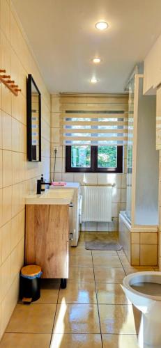 a large bathroom with a sink and a tub at Chata Górska Sowa, Cały Dom tylko dla Was in Podgórzyn