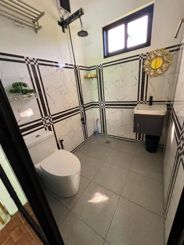 a bathroom with a toilet and a sink at Dutch Guest House Studio in Siquijor