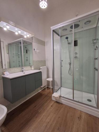 a bathroom with a shower and a sink at Le Sculture B&B in Cosenza