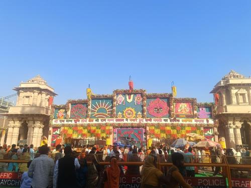a group of people standing in front of a building at Maa janki paying guest house near Ram mandir in Ayodhya
