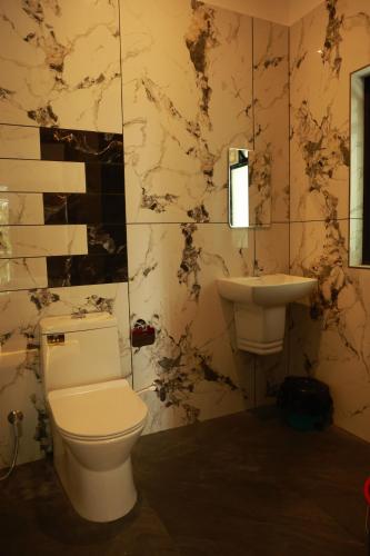 a bathroom with a toilet and a sink at Trinity Homestay Munnar in Anachal
