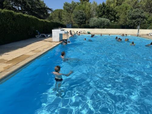 Charming house في Villes-sur-Auzon: مجموعة من الأشخاص يسبحون في حوض سباحة